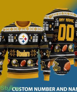 Pittsburgh Steelers Design NFL Snowflakes Reindeer 3D Sweater Custom Number And Name - Pittsburgh Steelers v1 NFL Knitted Sweater Photo 1