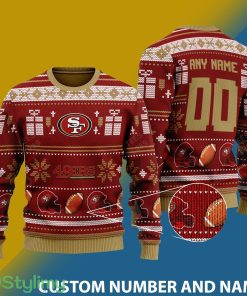 San Francisco 49ers Design NFL Snowflakes Reindeer 3D Sweater Custom Number And Name - San Francisco 49ers v1 NFL Knitted Sweater Photo 1