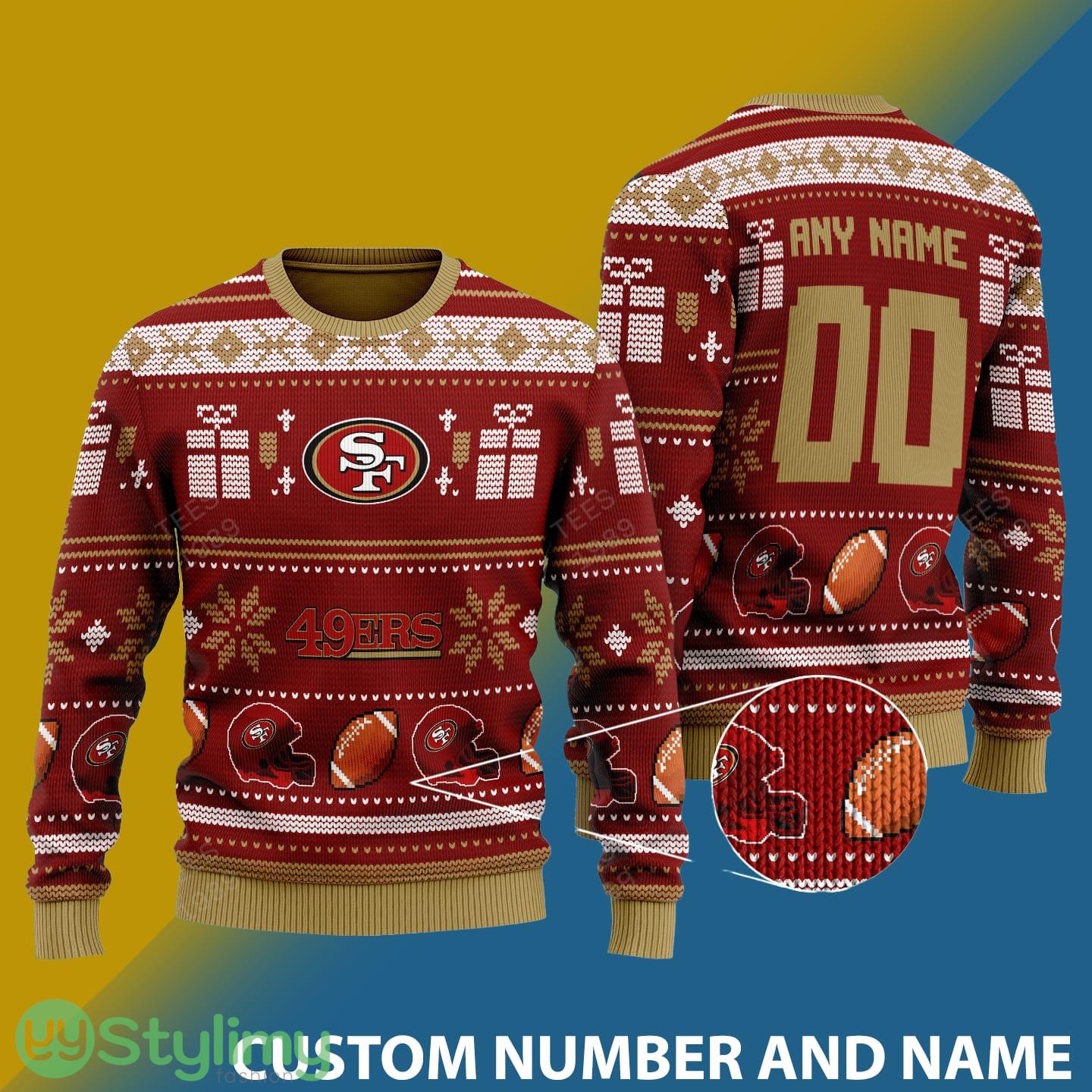 San Francisco 49ers Design NFL Snowflakes Reindeer 3D Sweater Custom Number And Name 4 San Francisco 49ers Design NFL Snowflakes Reindeer 3D Sweater Custom Number And Name - San Francisco 49ers v1 NFL Knitted Sweater Photo 1