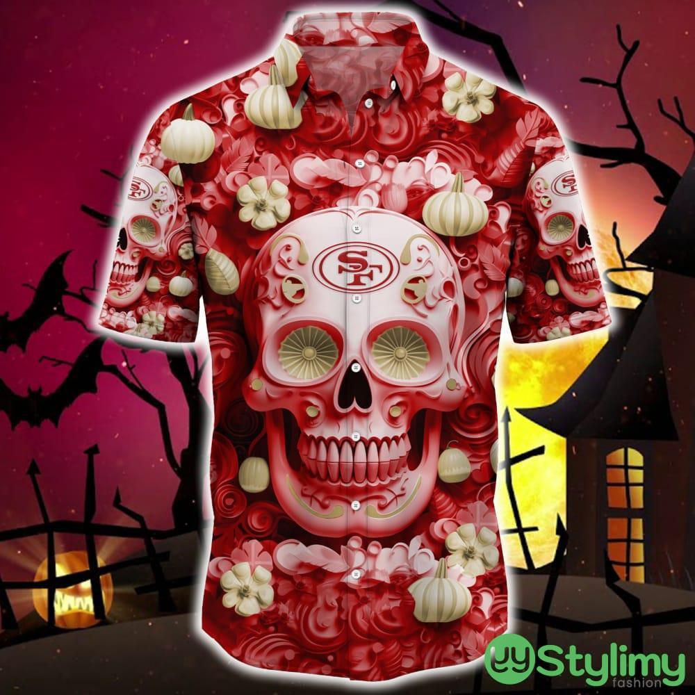 San Francisco 49ers Halloween Pumpkin Skull 3D Hawaiian Shirt For Fans Gift Christmas Men And Women 2 San Francisco 49ers Halloween Pumpkin Skull 3D Hawaiian Shirt For Fans Gift Christmas Men And Women - San Francisco 49ers Halloween Season Aloha Shirt, New Arrivals_3