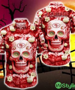 San Francisco 49ers Halloween Pumpkin Skull 3D Hawaiian Shirt For Fans Gift Christmas Men And Women - San Francisco 49ers Halloween Season Aloha Shirt, New Arrivals_1