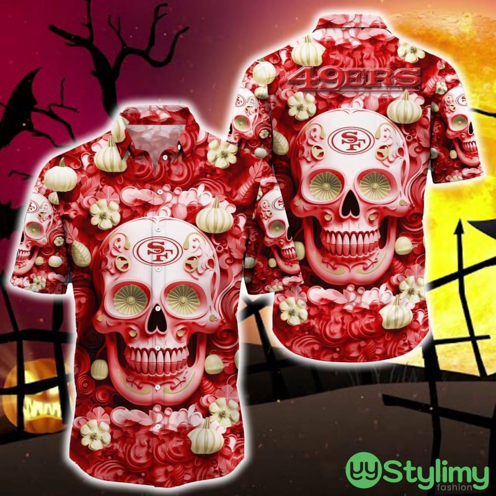 San Francisco 49ers Halloween Pumpkin Skull 3D Hawaiian Shirt For Fans Gift Christmas Men And Women 4 San Francisco 49ers Halloween Pumpkin Skull 3D Hawaiian Shirt For Fans Gift Christmas Men And Women - San Francisco 49ers Halloween Season Aloha Shirt, New Arrivals_1