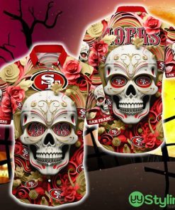 San Francisco 49ers Halloween Skull 3D Hawaiian Shirt For Fans Gift Christmas Men And Women - San Francisco 49ers Halloween Hawaii Shirt Trending New Arrivals_1