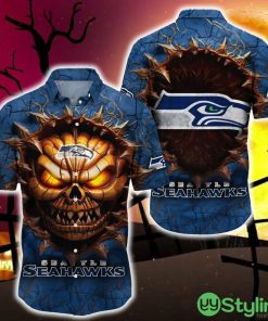 Seattle Seahawks Halloween Angry Skull 3D Hawaiian Shirt For Fans Gift Christmas Men And Women - Seattle Seahawks Halloween Super Trending Hawaii Shirt For This Season_1