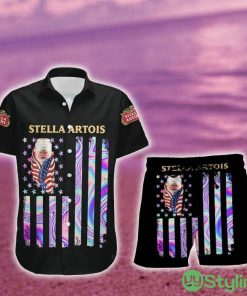 Stella Artois USA Flag Aloha Summer Beach Hawaiian Combo Shirt And Short Gift Hawaiian For Mens - Stella Artois USA Flag Aloha Summer Beach Hawaiian Shirt And Short_1