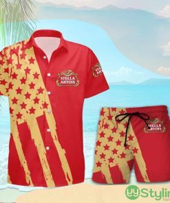 Stella Artois USA Flag Hawaiian Combo Shirt And Short Gift Hawaiian For Mens - Stella Artois USA Flag Hawaiian Shirt And Short_1