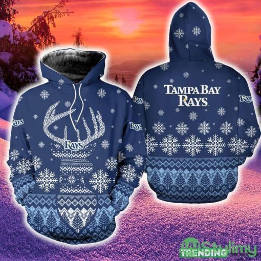Tampa Bay Rays Christmas Reindeer 3D Hoodie Zip Hoodie Blue Print Holiday Gift For Fans