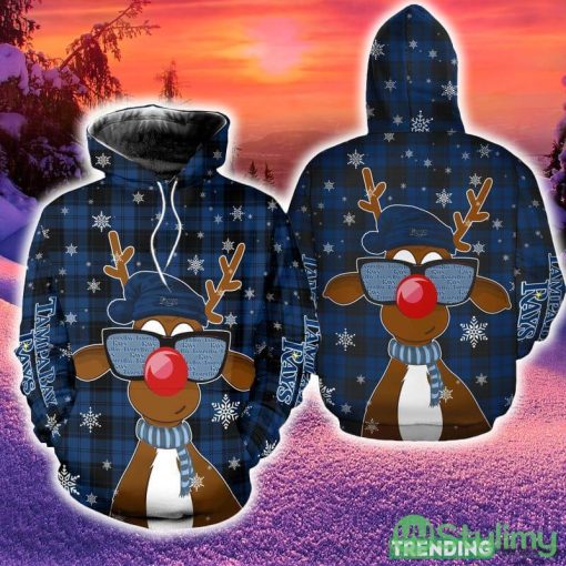 Tampa Bay Rays Christmas Reindeer Sunglasses 3D Hoodie Zip Hoodie Blue Print Holiday Gift For Fans
