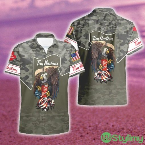 Tim HortonsGreen Camo Eagle USA Flag Hawaiian Combo Shirt And Short Gift Hawaiian For Mens - Tim HortonsGreen Camo Eagle USA Flag Hawaiian Shirt And Short_1