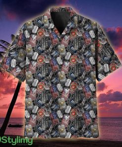 US Marine Corps Dog Tag Pattern MultiService Veteran Hawaiian Shirt - US Marine Corps Dog Tag Pattern MultiService Hawaiian Shirt For Veterans