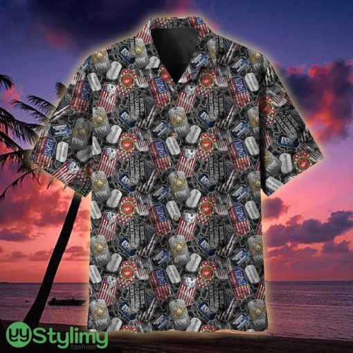 US Marine Corps Dog Tag Pattern MultiService Veteran Hawaiian Shirt