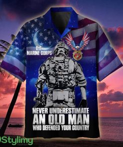 US Marine Corps Never Underestimate An Old Man Who Defended Your Country Multiservice Veteran Hawaiian Shirt - US Marine Corps Never Underestimate An Old Man Who Defended Your Country Multiservice Hawaiian Shirt For Veterans