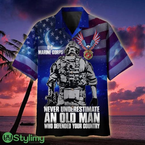 US Marine Corps Never Underestimate An Old Man Who Defended Your Country Multiservice Veteran Hawaiian Shirt - US Marine Corps Never Underestimate An Old Man Who Defended Your Country Multiservice Hawaiian Shirt For Veterans