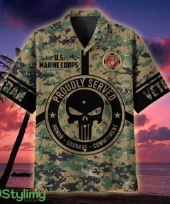 US Marine Corps Proudly Served Punisher Skull Multiservice Veteran Hawaiian Shirt - US Marine Corps Proudly Served Punisher Skull Multiservice Hawaiian Shirt For Veterans