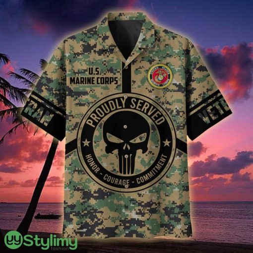 US Marine Corps Proudly Served Punisher Skull Multiservice Veteran Hawaiian Shirt - US Marine Corps Proudly Served Punisher Skull Multiservice Hawaiian Shirt For Veterans