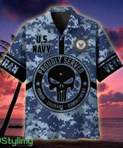 US Navy Proudly Served Punisher Skull Multiservice Veteran Hawaiian Shirt - US Navy Proudly Served Punisher Skull Multiservice Hawaiian Shirt For Veterans
