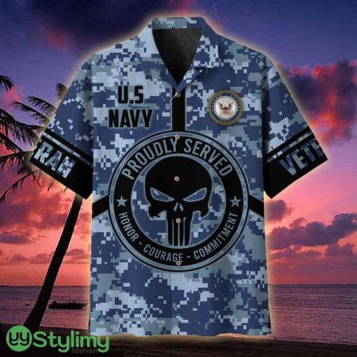 US Navy Proudly Served Punisher Skull Multiservice Veteran Hawaiian Shirt - US Navy Proudly Served Punisher Skull Multiservice Hawaiian Shirt For Veterans
