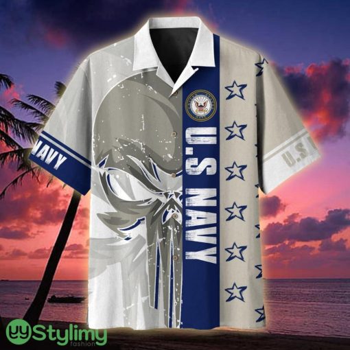 US Navy Skull Multiservice Veteran Hawaiian Shirt - US Navy Skull Multiservice Hawaiian Shirt For Veterans