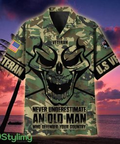 US Veteran Never Underestimate An Old Man Skull Multiservice Veteran Hawaiian Shirt - US Veteran Never Underestimate An Old Man Skull Multiservice Hawaiian Shirt For Veterans