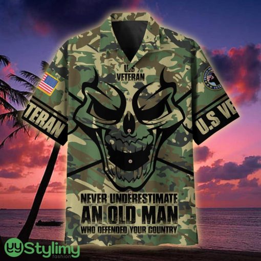 US Veteran Never Underestimate An Old Man Skull Multiservice Veteran Hawaiian Shirt - US Veteran Never Underestimate An Old Man Skull Multiservice Hawaiian Shirt For Veterans