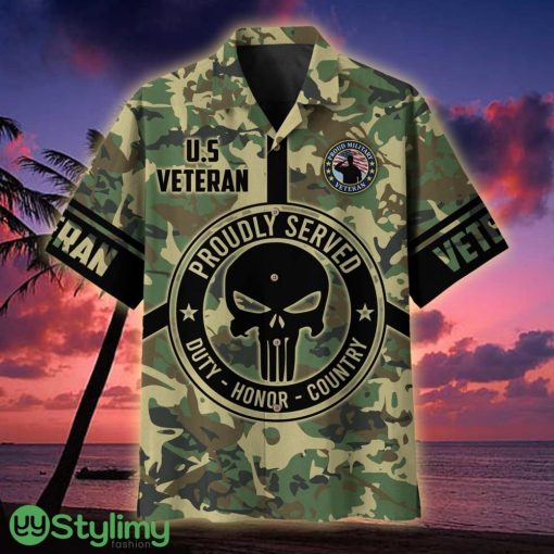 US Veteran Proudly Served Punisher Skull Multiservice Veteran Hawaiian Shirt - US Veteran Proudly Served Punisher Skull Multiservice Hawaiian Shirt For Veterans
