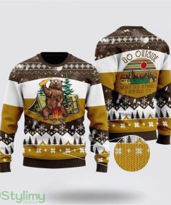 Bear Beer Campfire Yellow Wool Ugly Christmas Sweater Sweater Gifts For Pet Lover Product Photo 1