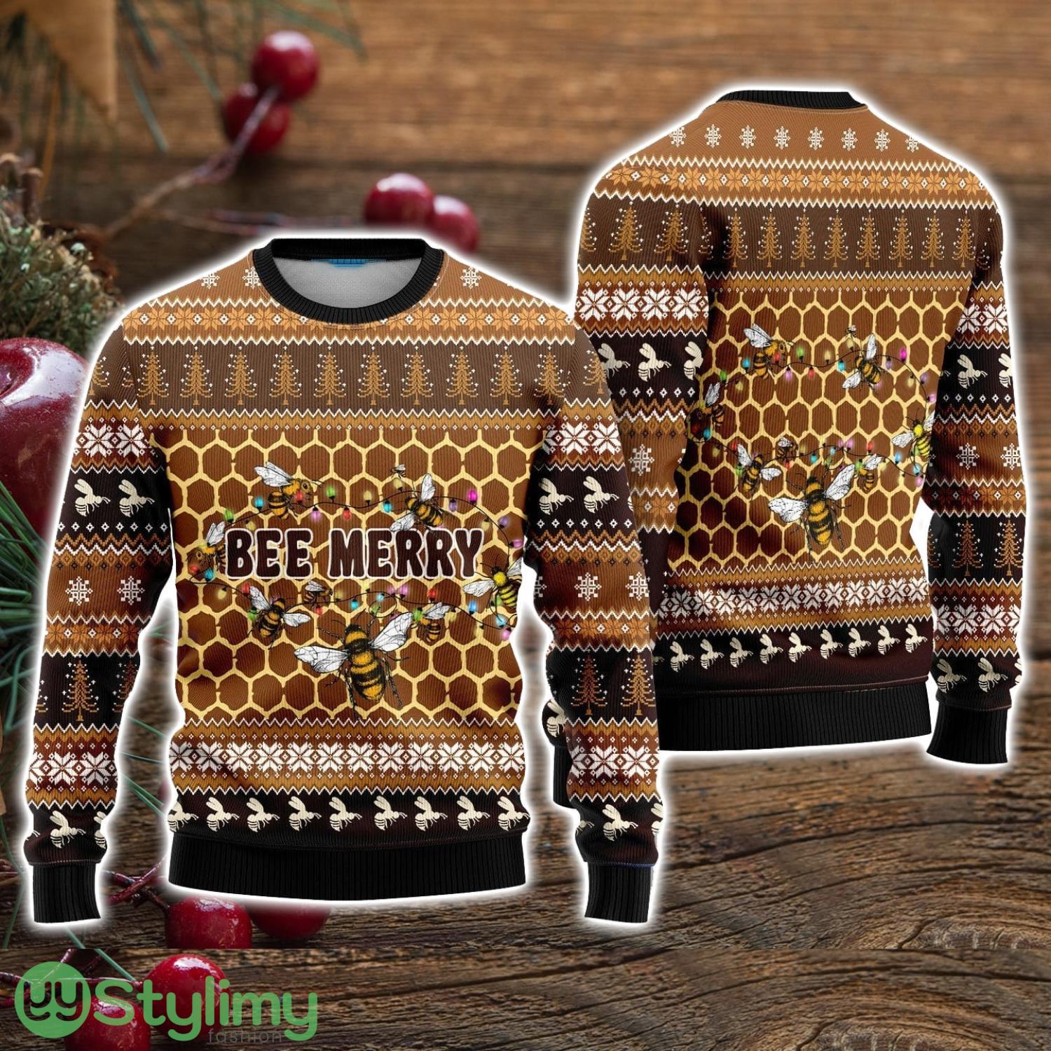 Bee Merry Ugly Christmas Sweater Christmas Holiday Gift For Men And Women 3 Bee Merry Ugly Christmas Sweater Christmas Holiday Gift For Men And Women Product Photo 1