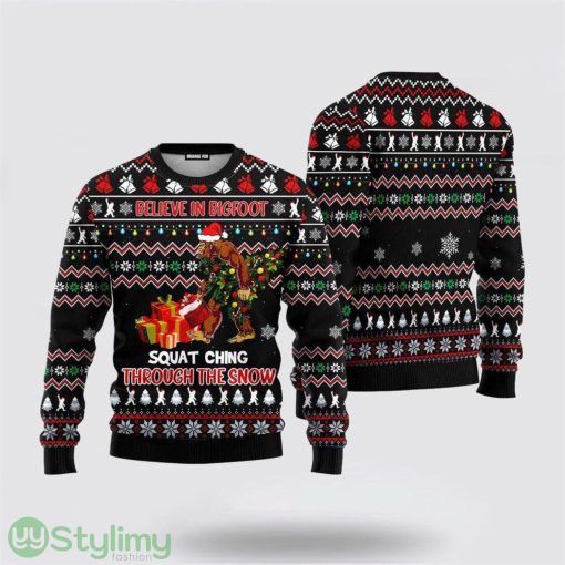 Believe In Bigfoot Squat Ugly Christmas Sweater For Gifts For Bigfoot Lovers