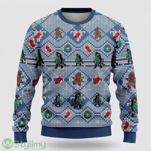 Bigfoot Christmas Blue Pattern Ugly Christmas Sweater Best Gift For Christmas Men And Women Gift