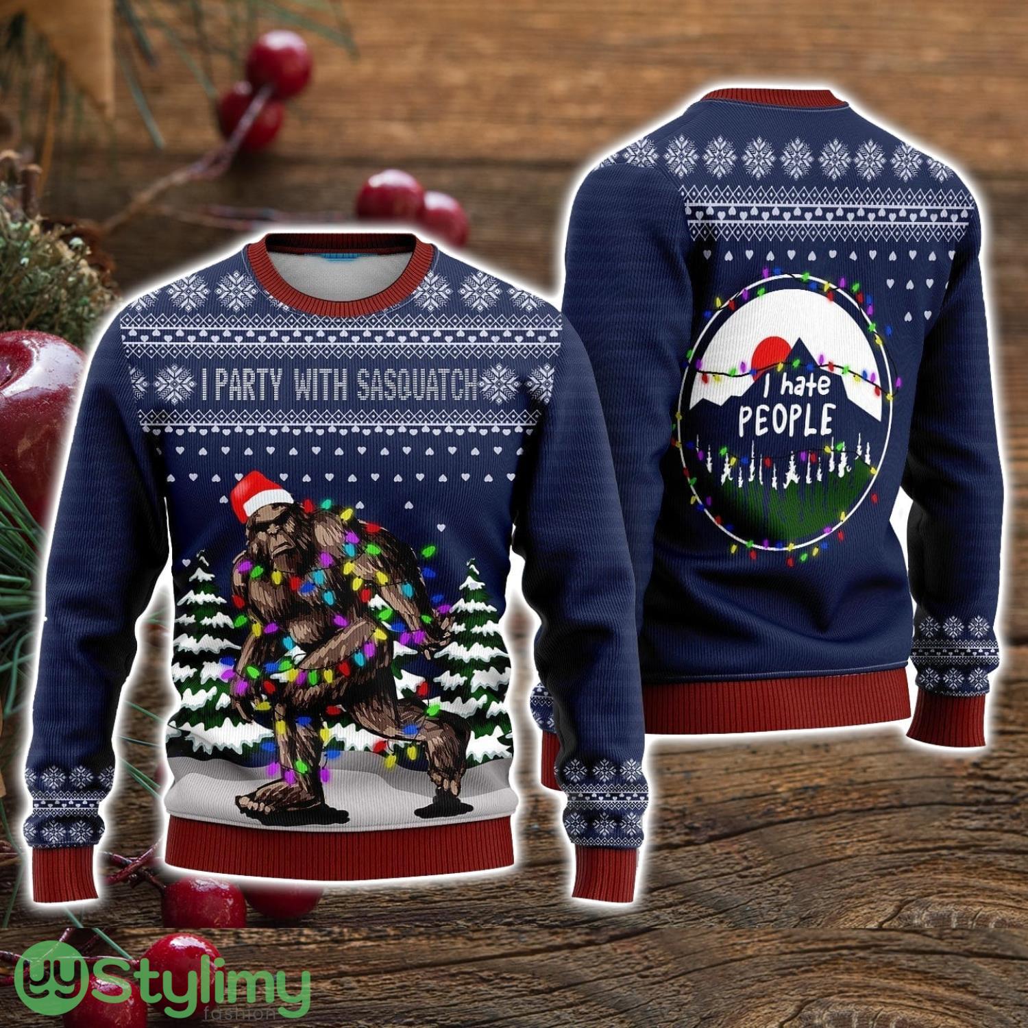 Bigfoot Christmas I Party With Sasquatch Camping Knitting Pattern Christmas Ugly Christmas Sweater Christmas Holiday Gift For Men And Women 3 Bigfoot Christmas I Party With Sasquatch Camping Knitting Pattern Christmas Ugly Christmas Sweater Christmas Holiday Gift For Men And Women Product Photo 1