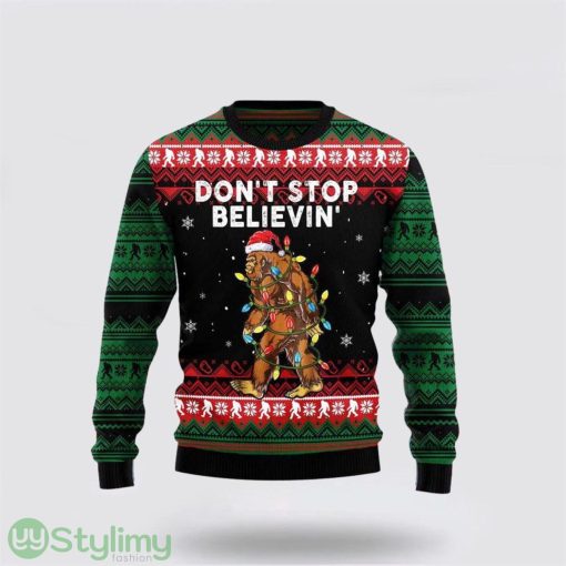 Bigfoot Dont Stop Believing Ugly Christmas Sweater Knit Wool Sweater Gifts For Bigfoot Lovers
