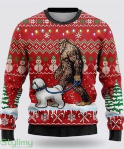 Bigfoot Goes To Spend Christmas With Bichon Frise Ugly Christmas Sweater Best Gift For Christmas Men And Women Gift Product Photo 1