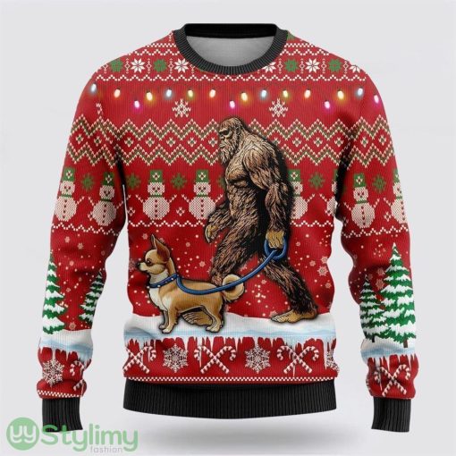 Bigfoot Goes To Spend Christmas With Chihuahua Ugly Christmas Sweater Best Gift For Christmas Men And Women Gift