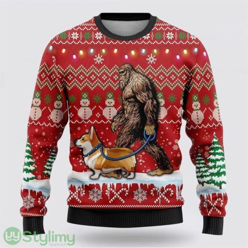 Bigfoot Goes To Spend Christmas With Corgi Ugly Christmas Sweater Best Gift For Christmas Men And Women Gift