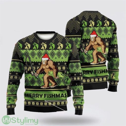 Bigfoot Merry Fishmas Green Ugly Christmas Sweater Best Gift For Christmas Men And Women Gift