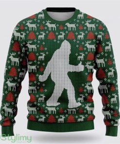 Bigfoot Reindeer And Pine Tree Motifs Green Pattern Ugly Christmas Sweater Best Gift For Christmas Men And Women Gift Product Photo 1