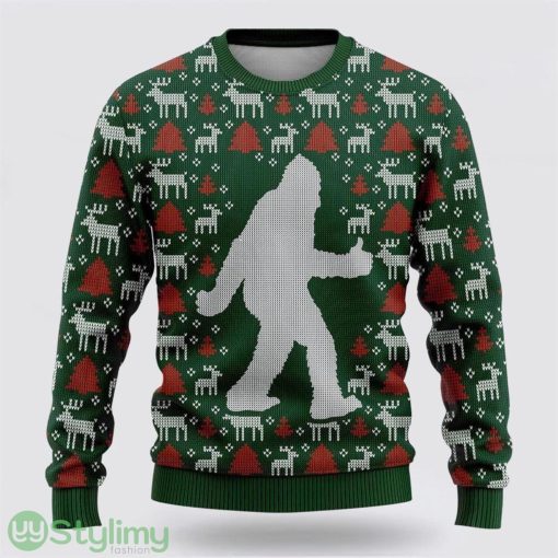 Bigfoot Reindeer And Pine Tree Motifs Green Pattern Ugly Christmas Sweater Best Gift For Christmas Men And Women Gift