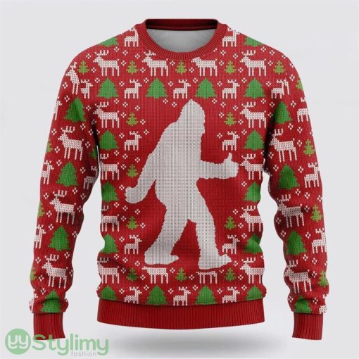 Bigfoot Reindeer And Pine Tree Motifs Ugly Christmas Sweater Best Gift For Christmas Men And Women Gift