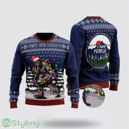Bigfoot Santa Christmas Tree Lights Hate People Ugly Sweater Gifts For Bigfoot Lovers