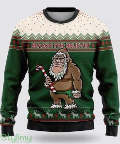 Bigfoot Season For Believin Green And White Pattern Ugly Christmas Sweater Best Gift For Christmas Men And Women Gift Product Photo 1