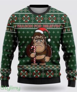 Bigfoot Season For Believin Green Pattern Ugly Christmas Sweater Best Gift For Christmas Men And Women Gift Product Photo 1