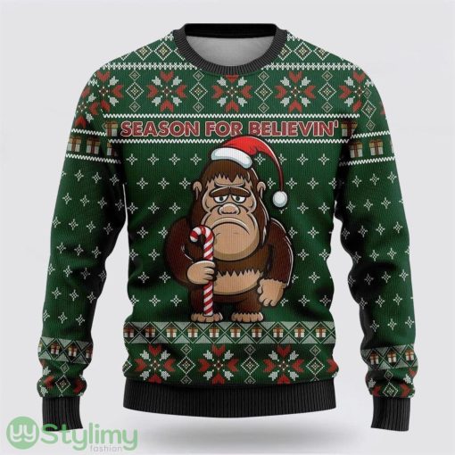 Bigfoot Season For Believin Green Pattern Ugly Christmas Sweater Best Gift For Christmas Men And Women Gift