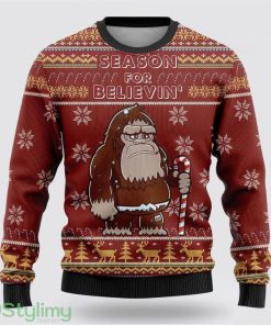 Bigfoot Season For Believin Red Pattern Ugly Christmas Sweater Best Gift For Christmas Men And Women Gift Product Photo 1