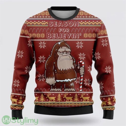 Bigfoot Season For Believin Red Pattern Ugly Christmas Sweater Best Gift For Christmas Men And Women Gift