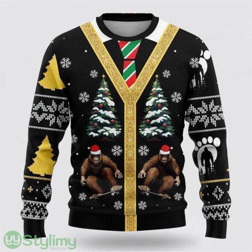Bigfoot Skateboarding Black Pattern Ugly Christmas Sweater Best Gift For Christmas Men And Women Gift