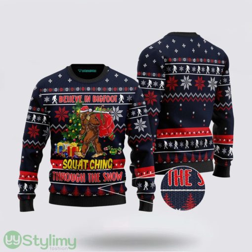 Bigfoot Squats Ching Ugly Christmas Sweater Gifts For Bigfoot Lovers