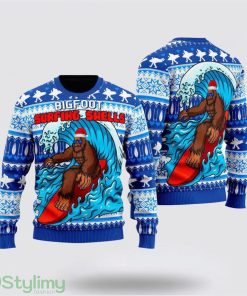 Bigfoot Surfing Swells Ugly Christmas Sweater Men & Women Gifts For Bigfoot Lovers Product Photo 1