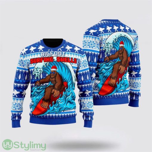 Bigfoot Surfing Swells Ugly Christmas Sweater Men & Women Gifts For Bigfoot Lovers