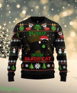 Black Cat Be Jolly Ugly Christmas Sweater - Cat Lover Christmas Sweater - OwlOhh Product Photo 1