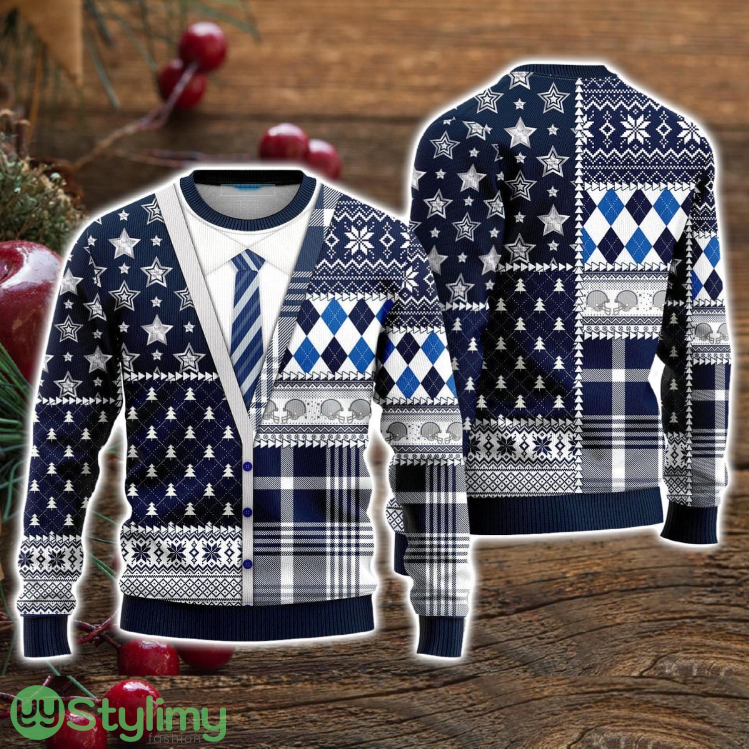 Blue Cowboy American Football Team Cardigan Ugly Christmas Sweater Christmas Holiday Gift For Men And Women 3 Blue Cowboy American Football Team Cardigan Ugly Christmas Sweater Christmas Holiday Gift For Men And Women Product Photo 1